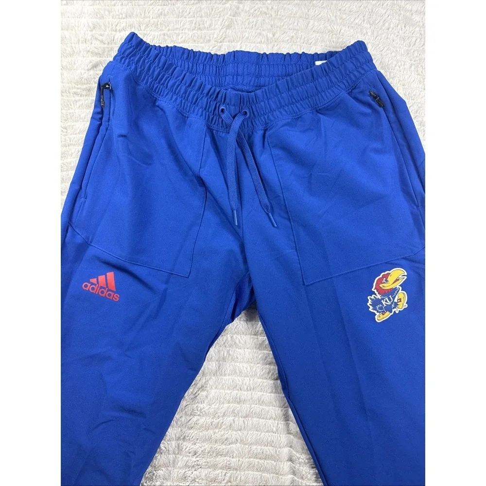 Adidas Kansas Jayhawks Team Issued Joggers Warm Up Pants Blue Mens Medium 32x30